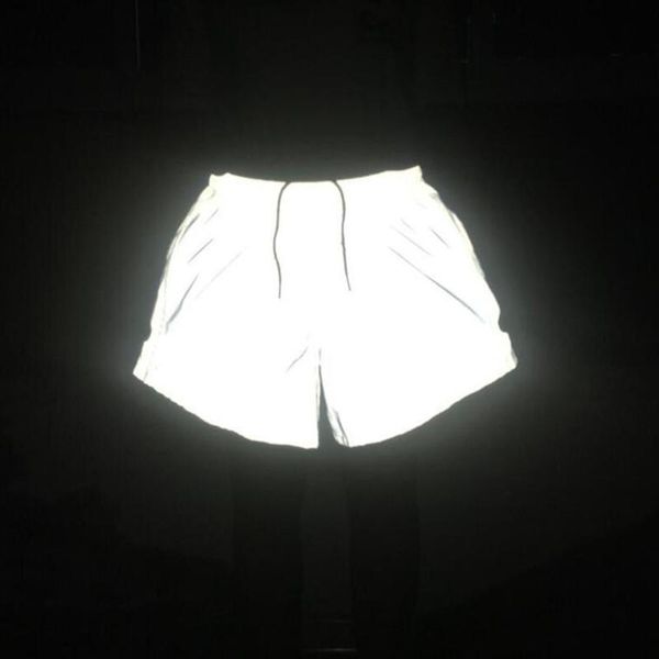 

women's shorts women side drawstring hip hop reflective elastic waist shiny casual short mujer wide leg drop, White;black