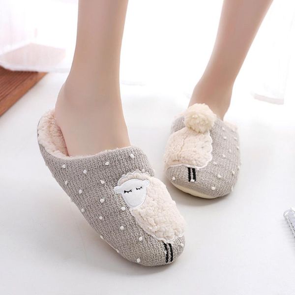 

slippers home winter warm plush flip flops shoes ladies fashion cartoon sheep non-slip fur slides, Black