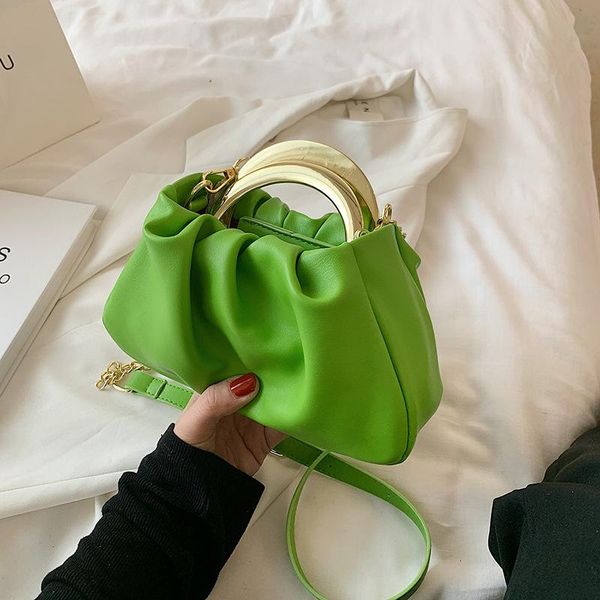 

shoulder bags pleated design for women 2021 chains strap metal handle female crossbody bag fashion summer handbags
