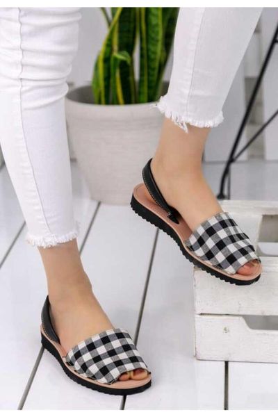 

sandals women's black white samiye plaid