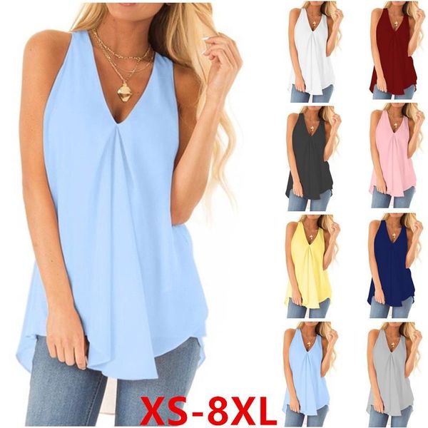 

women's tanks & camis summer plus size 8xl women chiffon casual loose v-neck sleeveless pullover vest solid color white black blue tan