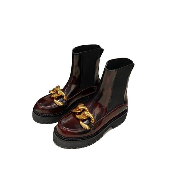 

boots british brand starbn21 in patent leather and thickwomen's shoes 2021 winter heel zipper temperament fashion, Black