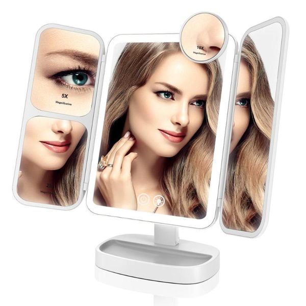 

compact mirrors easehold 2x/5x/10x magnifying makeup mirror vanity 66 leds rechargeable 3 color modes adjustable 180 and 90 degree rotation