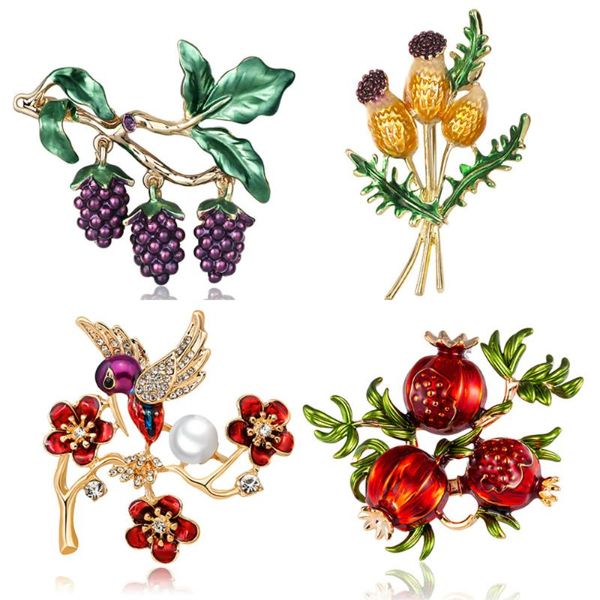 

pins, brooches flower fruit pomegranate grape bird pearl pin brooch rhinestone men women plant enamel jewelry clothing accessories, Gray