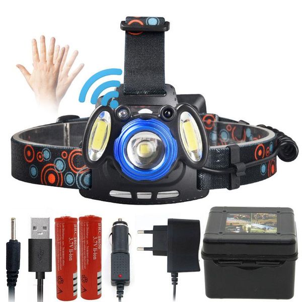 

head lamps z202305 led headlamp xm-l t6 cob zoom lens lamp torch powerful 6000 lumen by 18650 battery rechargeable