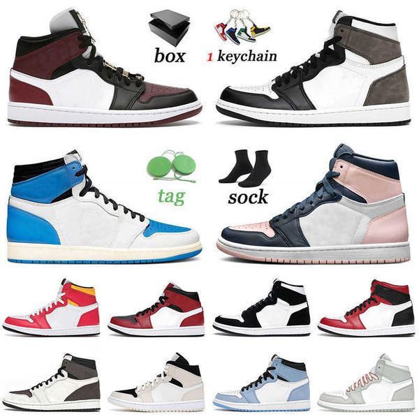 

with box 2021 basketball shoes 1 1s high dark mocha fragment x atmosphere black beetroot obsidian unc mens women retro