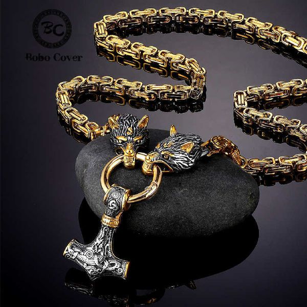 Wikinger Odin Donner Hammer Wolf Kopf Halsketten Vegvisir Amulett MJOLNIR Anhänger Nordische Runen Anker Titan Stahl Kette Schmuck X0707