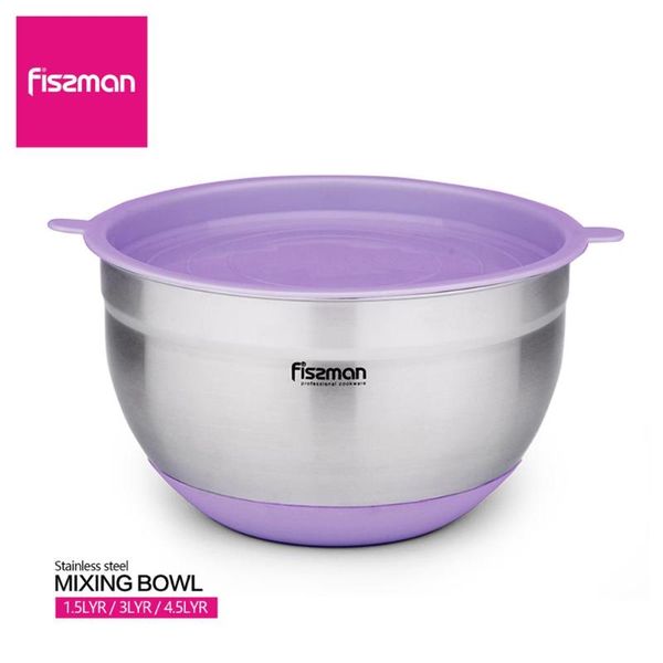 

stainless steel mixing bowl with lid&non-slip silicone bottom diy cake bread salad whisk mixer nesting storage bowls