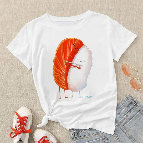 

fashion series sushi personalized trend womens t shirts printed beautiful cartoon minimalism versatile crewneck tee, White