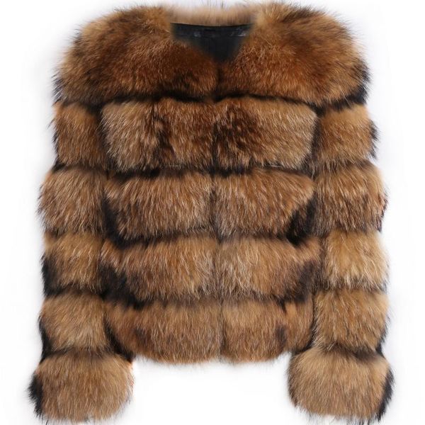 

women's fur & faux women real natural jacket raccoon coat, Black