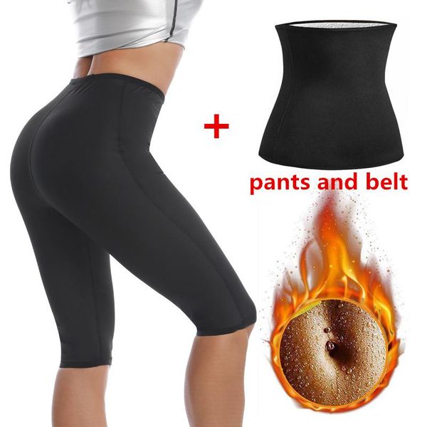 

yoga outfits women's thermo pants sweat sauna suits body shapers slimming woman waist trainer modeling belt fitness leggings set, White;red