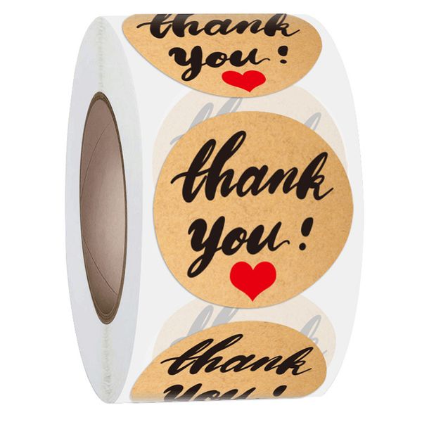 

thank you label sticker roll 1.5" round kraft 500ps sealing stickers for christmas gifts, weddings, giveaways, bridal showers, party an