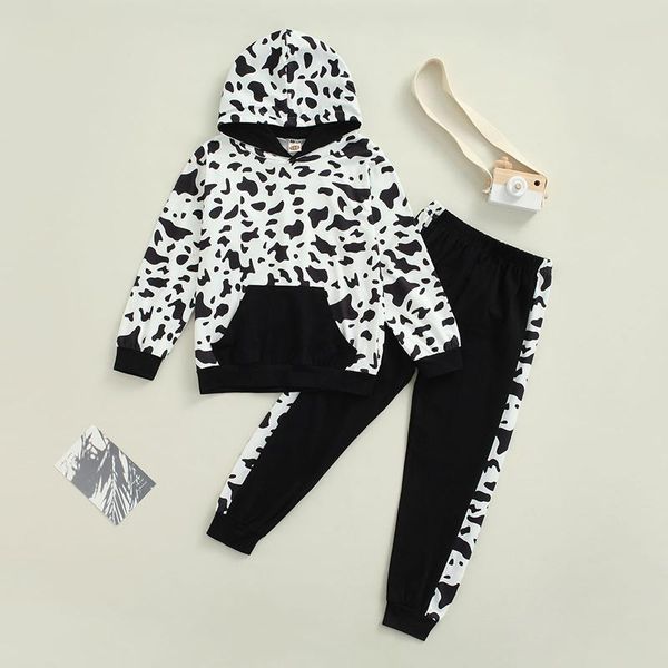 

clothing sets boiiwant 1-6y children clothes girl boy and pants suit long sleeve hoodies leopard sweater loose jogger trousers, White