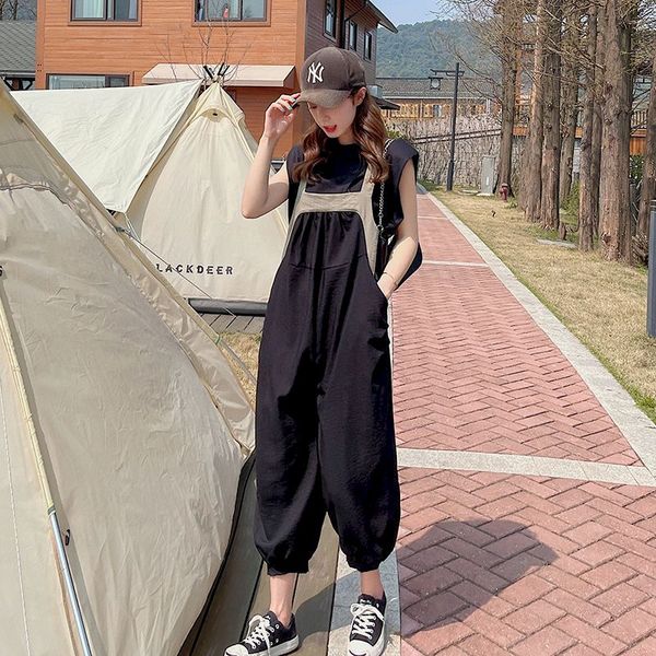 

womens overalls fashion patchwork jumpsuit women bla loose overalls for women ankle length pants bla casual strap jumpsuit, Black