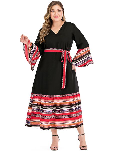 

Plus size Dresses Hy89322# Large Color Contrast Stitching, Black