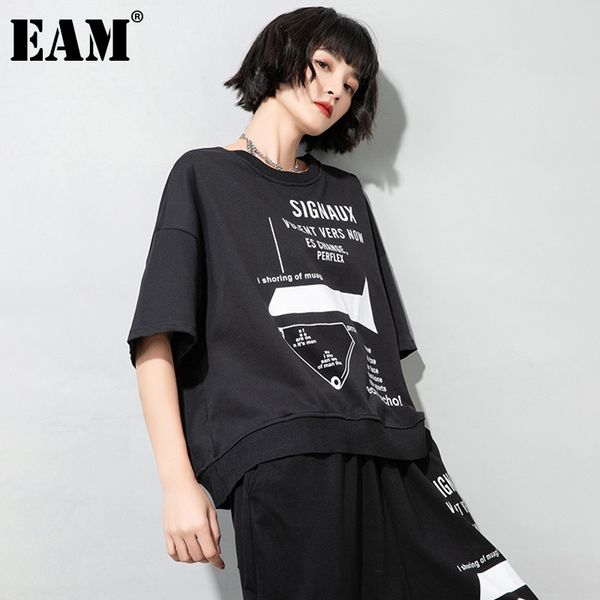 

[eam] women black pattern printed big size casual t-shirt round neck half sleeve fashion spring summer 1dd7748 210512, White