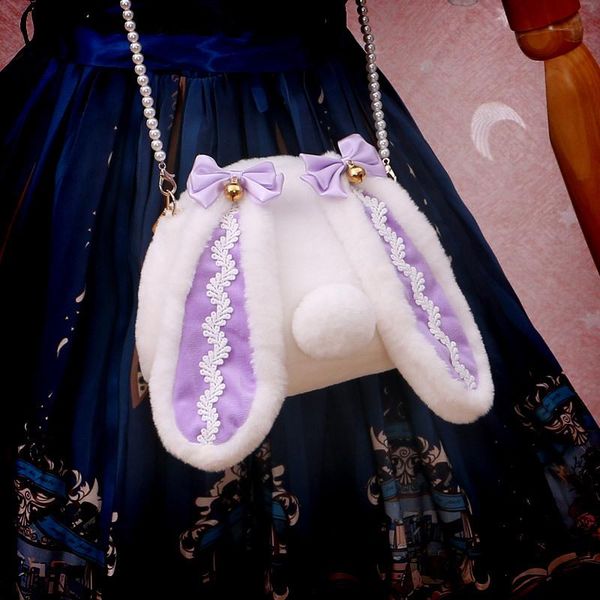 

hand-made package lolita xie kua bao lo mother bag cute lori bear doll lace bow long ear messenger waist bags