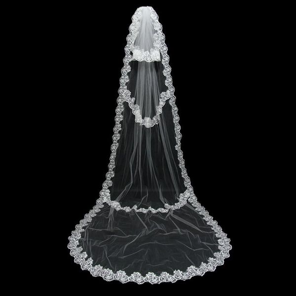 

bridal veils 3 meter white one layer beautiful cathedral length lace edge wedding veil bride princess long, Black