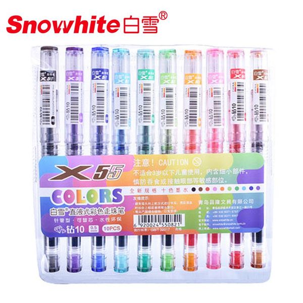 

gel pens snowhite color pen x55 10 set straight liquid student writing painting office neutral