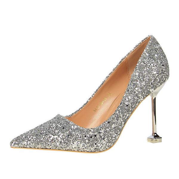 

{category} brand women shoes sequined women's glitter pumps 9.5cm super high heels pointed toe thin gold wedding a0126 kik6, Black