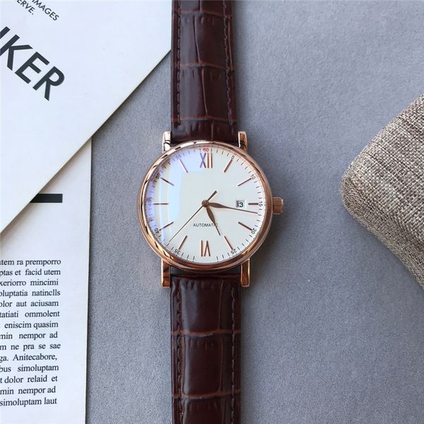 

aaa quality men sports watch automatic mechanical watches fashion mens date wristwatch 40mm leather strap luxury wristwatches, Slivery;brown