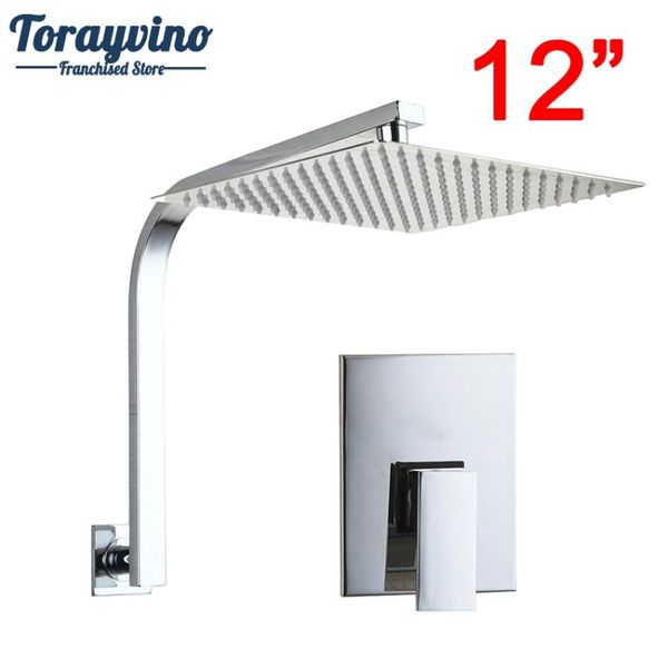 

torayvino brass rainfall 12"shower head rainfashion ultra-thin panel wall mounted shower faucet chrome mixer tap bathroom sets