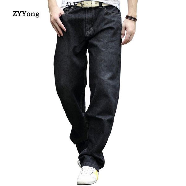 

men retro baggy jeans vintage washed denim pants male hiphop skateboarder wide leg plus size 28-48 men's, Blue
