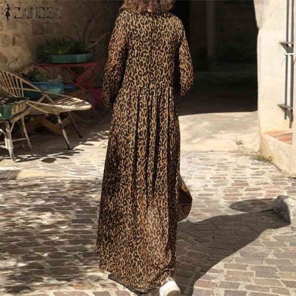 

fashion leopard print maxi dress womens summer sundress zanzea 2021 v neck beach long vestidos female high waist robe 5xl, Black;gray