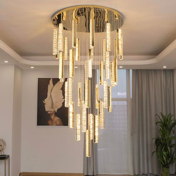 

el hall villa loft stair pendant lights lustre modern crystal led lamp home living room indoor lighting hanging light fixture lamps