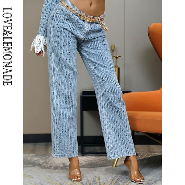 

love&lemonade low waist light blue woven denim material fit straight jeans lmdm004 women's pants & capris, Black;white