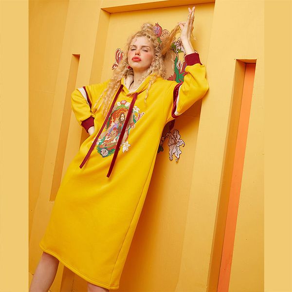 

dresses elfsack yellow patchwork jesus print funny women hoodies winter colorblock long sleeve casual female daily es, Black;gray