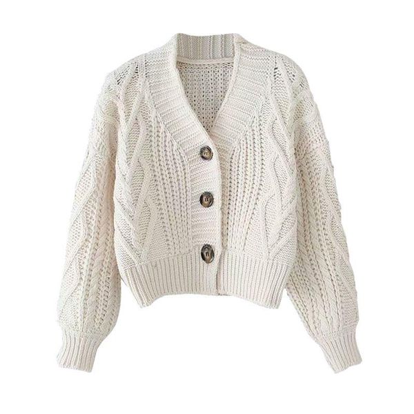 

women's knits & tees 2021 autumn women cardigans knit sweater v-neck single-breasted cropped femme solid coat outwear, White