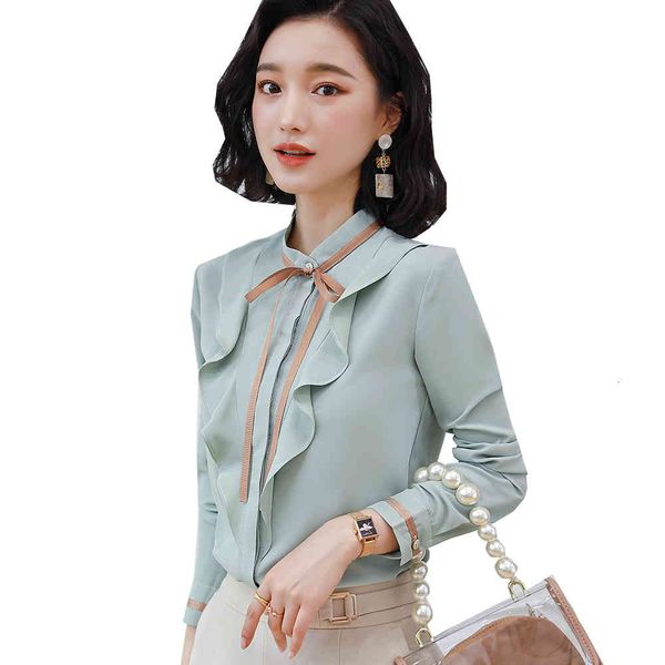 

women's blouses & shirts white green ruffle office ladies business work wear blouse for women elegant plus size 5xl formal shirt c4gg