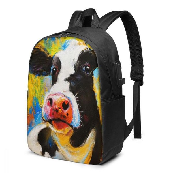 

backpack 2021 lapusb farm cow portrait school bag bookbag men women travel daypack leisure