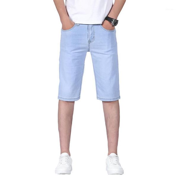 

men's shorts plus size 40 42 44 46 light blue denim 2021 summer fashion casual cotton elasticity jeans male brand, White;black