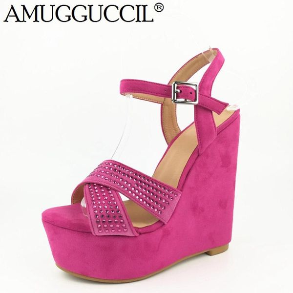 

plus big size 35-48 rose-re buckle fashion high heel platform party female ladies summer wedge women sandals l1047, Black