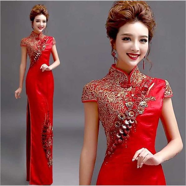 

casual dresses red plus size 5xl chinese traditional women qipao golden lace embroidery flower vintage cheongsam novelty formal dress ethnic, Black;gray