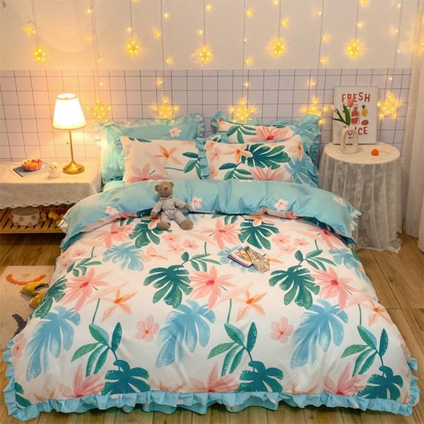 

bedding sets 4-piece set cotton plant quilt cover plus sheet pillowcase cute girly ins style bedspread 220x240