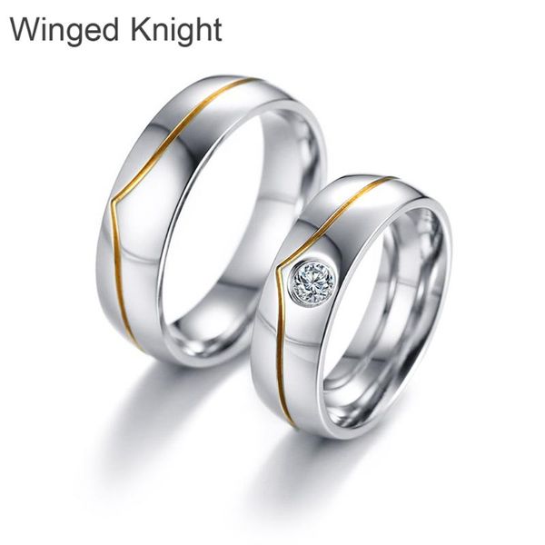 

wedding rings couple moissanite engagement promise zirconia eternity stainless steel solitaire ring, Slivery;golden