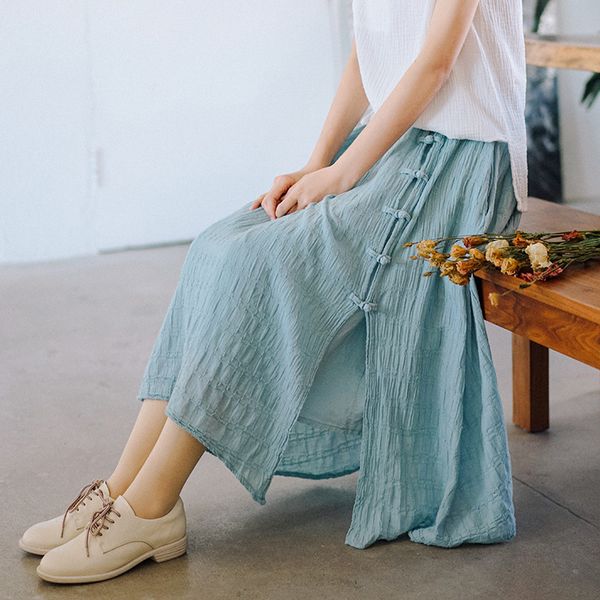 

skirts johnature vintage jacquard cotton women patchwork button elastic waist spring solid color soft a-line skirts1 w80x, Black