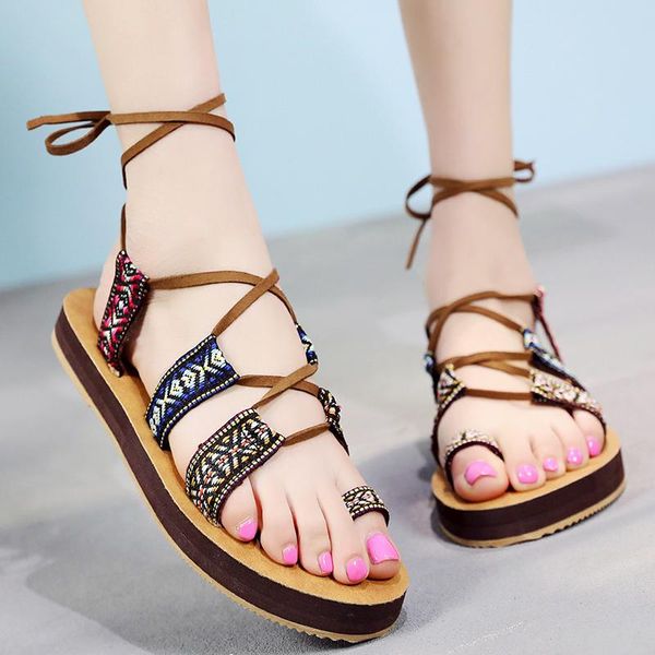 

women's sandals ethnic fashion ladies slippers back strap summer gladiator beach sandal flats women shoes zandalias, Black