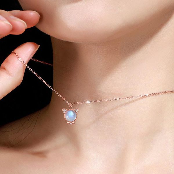 

chains modern jewelry cat pendant necklace 2021 design shiny crystal selling chain for girl lady gifts, Silver
