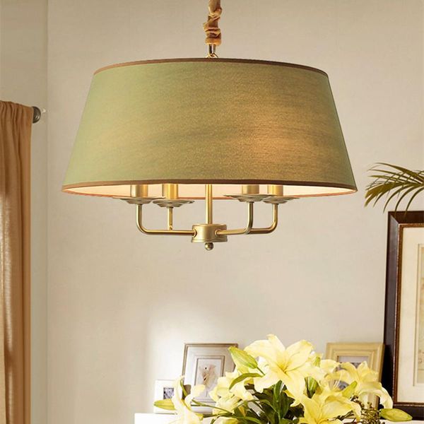 

chandeliers american vintage lamp e14 led bulb chandelier for living room wedding decor home lighting copper iron green fabric lampshade 220