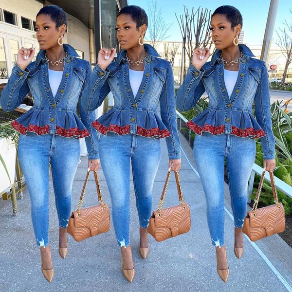 

women's jackets long sleeve winter slim blue jeans for women solid denim jacket short overcoat ladies s-2xl, Black;brown