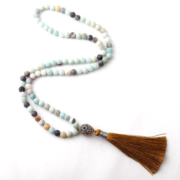 

pendant necklaces amazonite stones bohemian tribal jewelry oval evil eye crystal ball tassel necklace, Silver