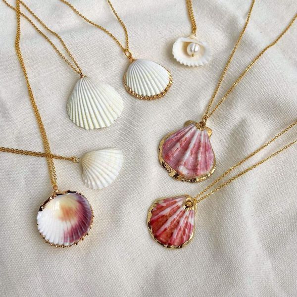 

chains boho conch shell pendant necklaces stainless steel gold chain charm choker seashell pearl collar summer beach jewelry accessory, Silver