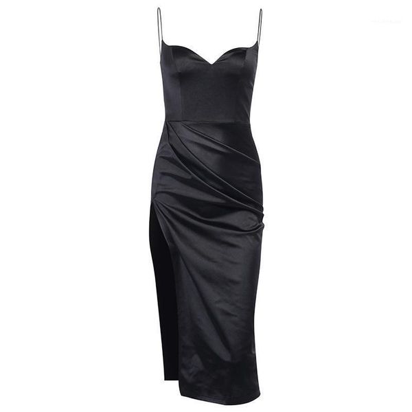 

casual dresses in spring and summer of 2021, the solid color split suspender dress is fashionable, heart-shaped sexy, slim, Black;gray