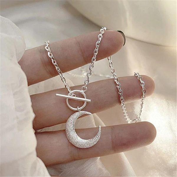 

chains french simple silver color metal multilayer moon thin necklace personality irregular circle hollow clavicle chain for women