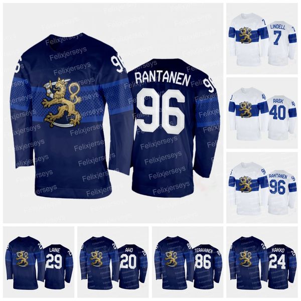 Equipe Finlândia 2022 Winter Hockey Jersey Mikko Rantanen Teuvo Teravainen Kaapo Kakko Sebastian Aho Aleksander Barkov Miro Heiskanen Tuukka Rask Esa Lindell