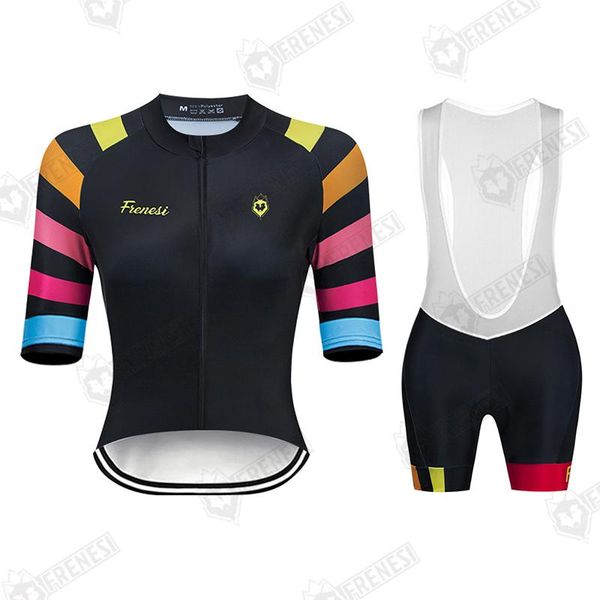 

frenesi cycling women summer short sleeve shirts bike jersey kit ladies jacket gel bib shorts mtb set racing sets, Black;blue